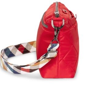 Lug Flare Red RFID Quilted Crossbody with Plaid Printed Removable Strap